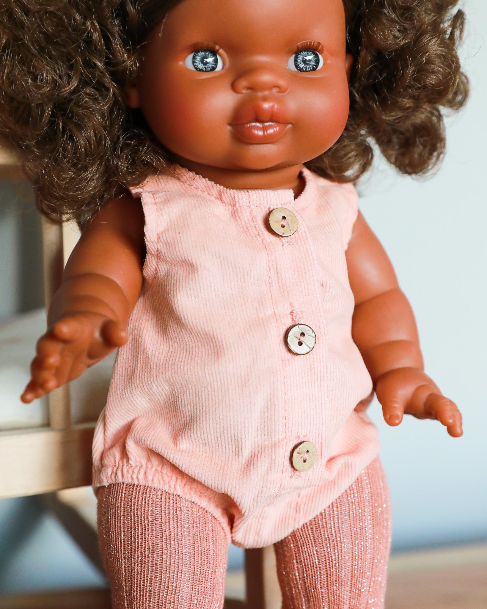 Minikane Doll Clothes | Baby Doll Velvet Romper - Blush
