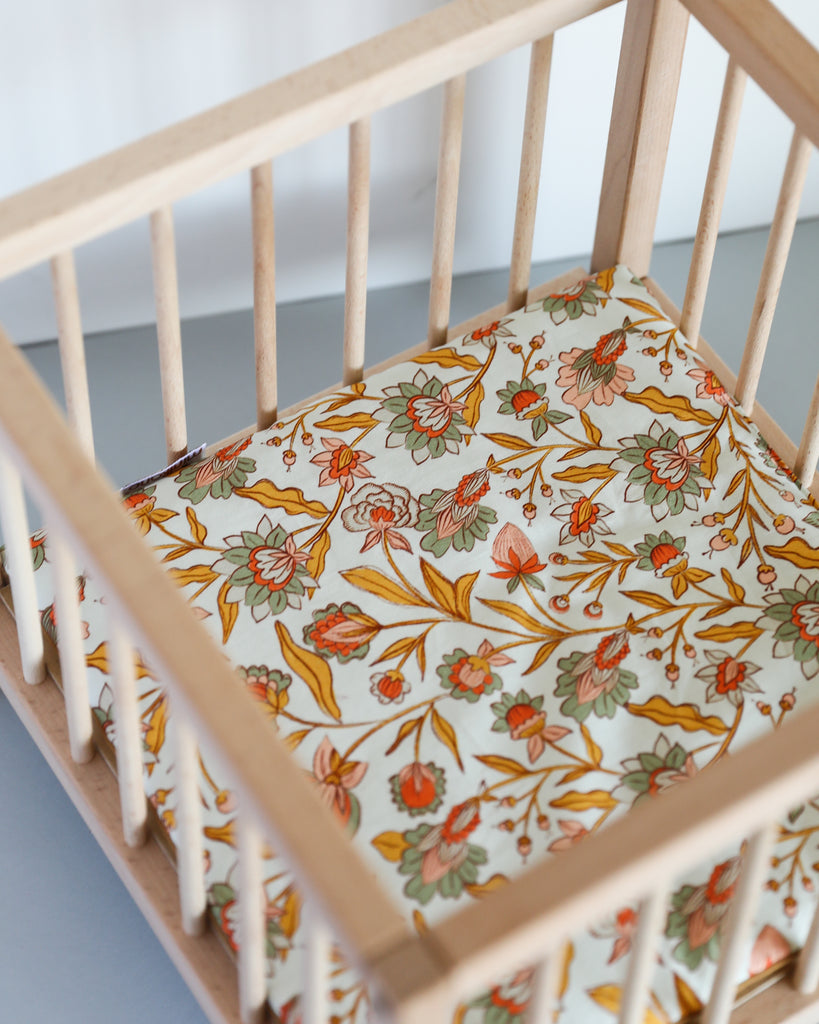 Minikane Doll Furniture | Wooden Baby Doll Playpen - Flower Print