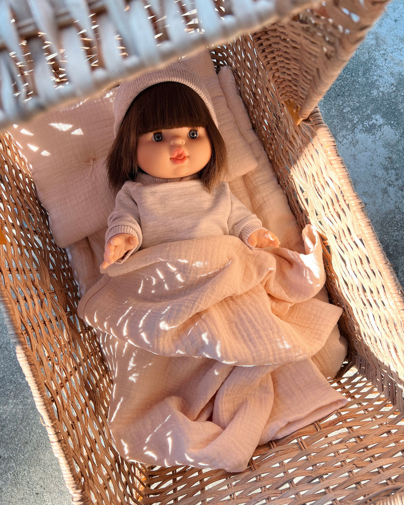 Minikane Doll Clothes | Baby Doll Muslin Bedding Set (Cream)