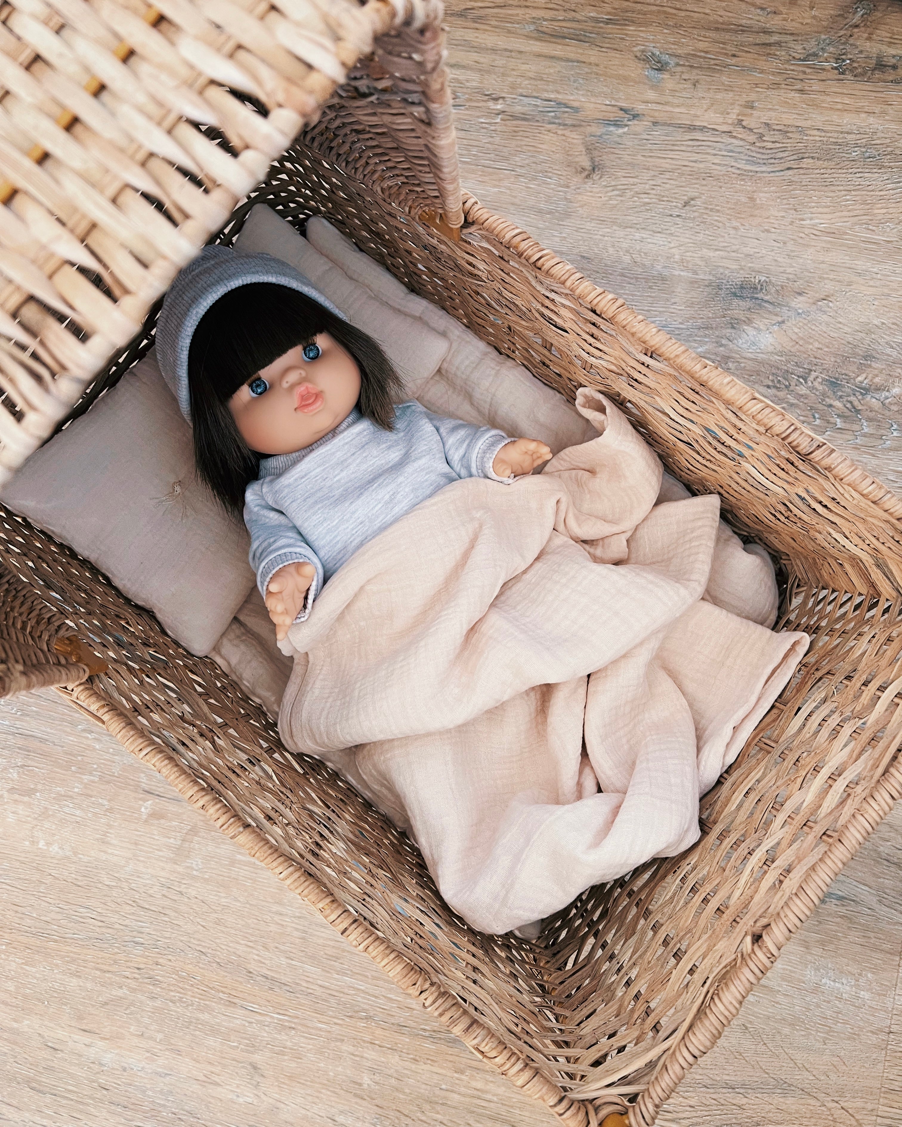 Minikane Doll Clothes | Baby Doll Muslin Bedding Set (Cream)