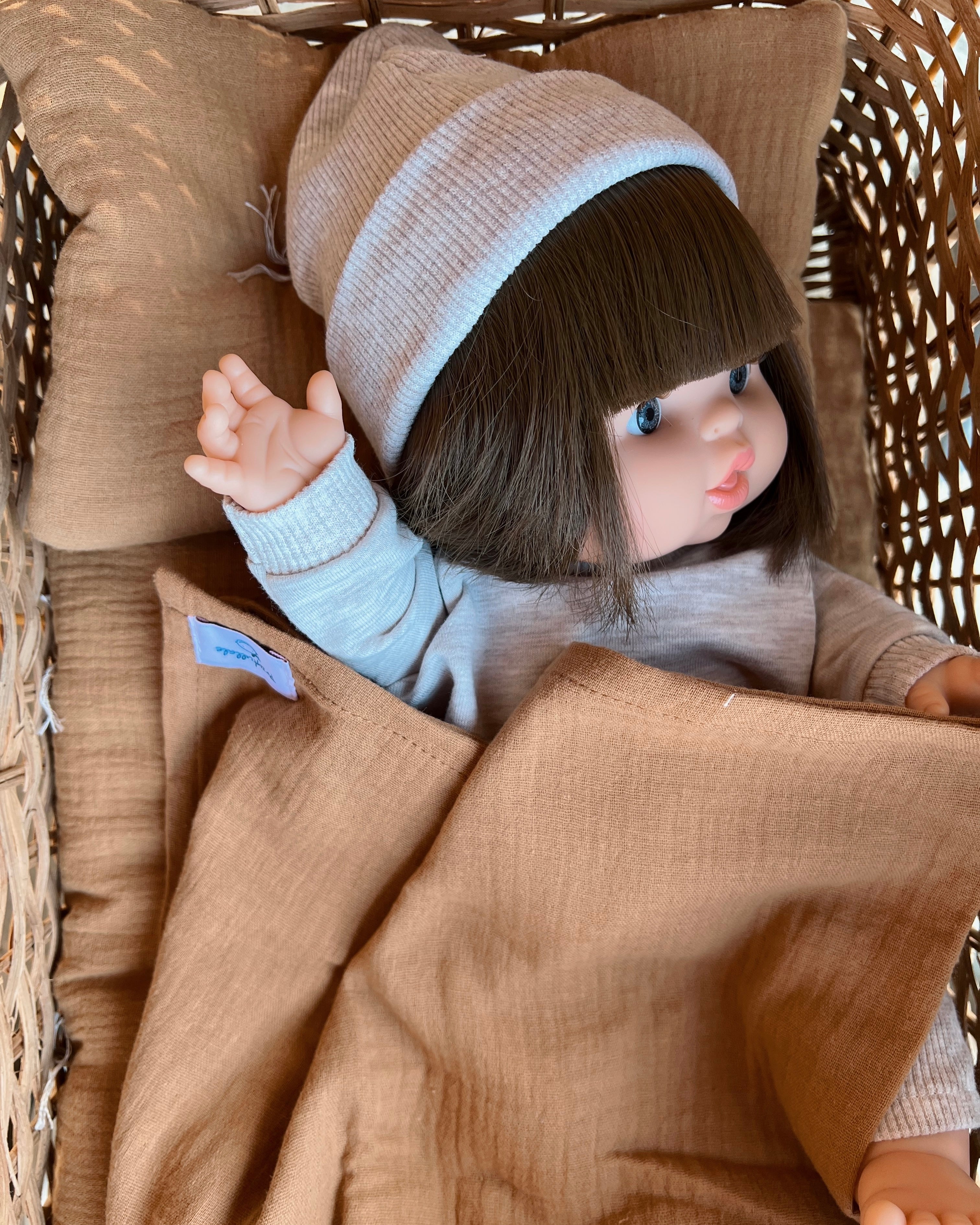 Minikane Doll Clothes | Baby Doll Muslin Bedding Set (Toffee)