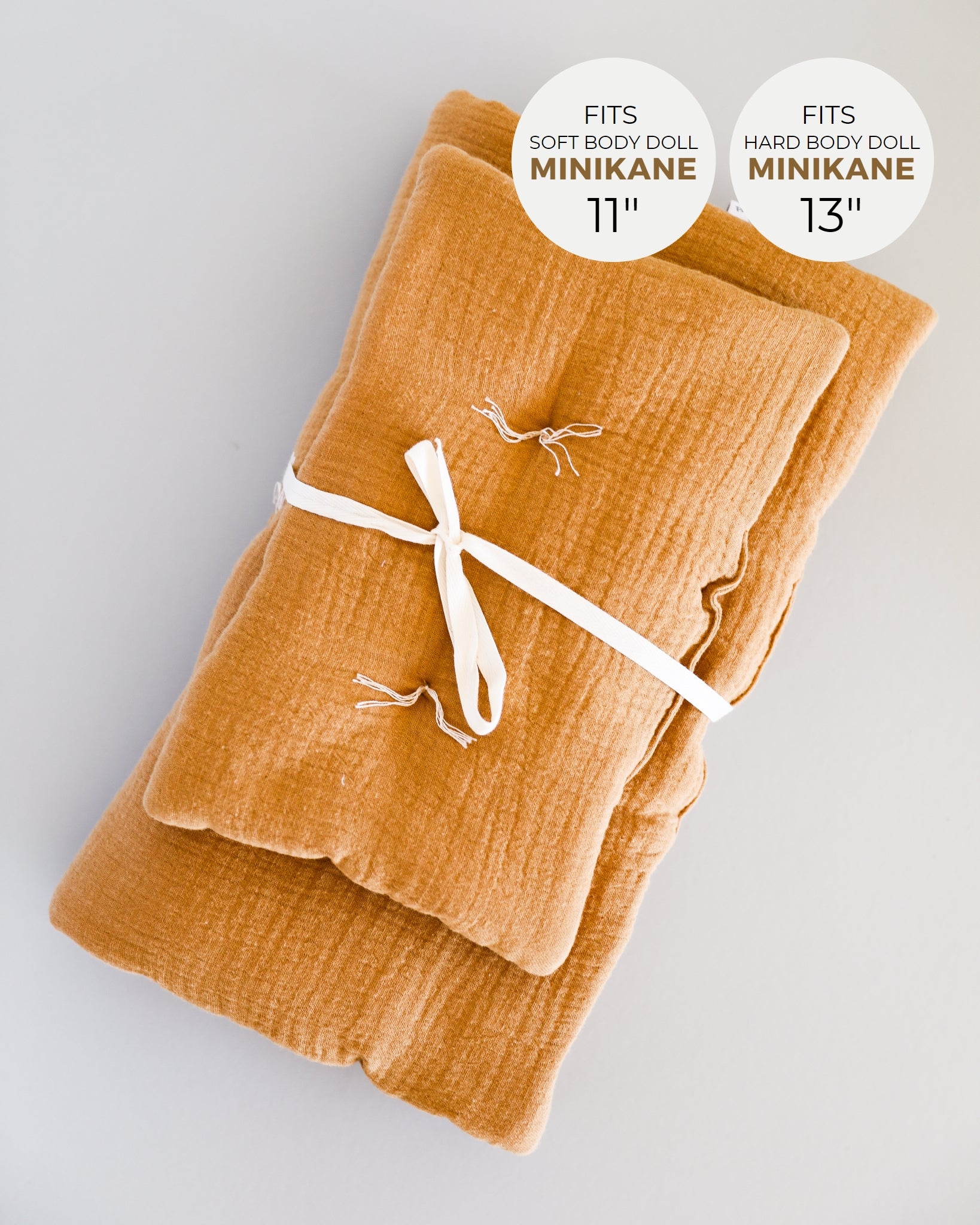 Minikane Doll Clothes | Baby Doll Muslin Bedding Set (Toffee)