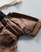 Minikane Doll Clothes | Baby Doll Muslin Top and Velvet Pant Set (Brown)