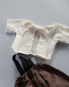 Minikane Doll Clothes | Baby Doll Muslin Top and Velvet Pant Set (Brown)