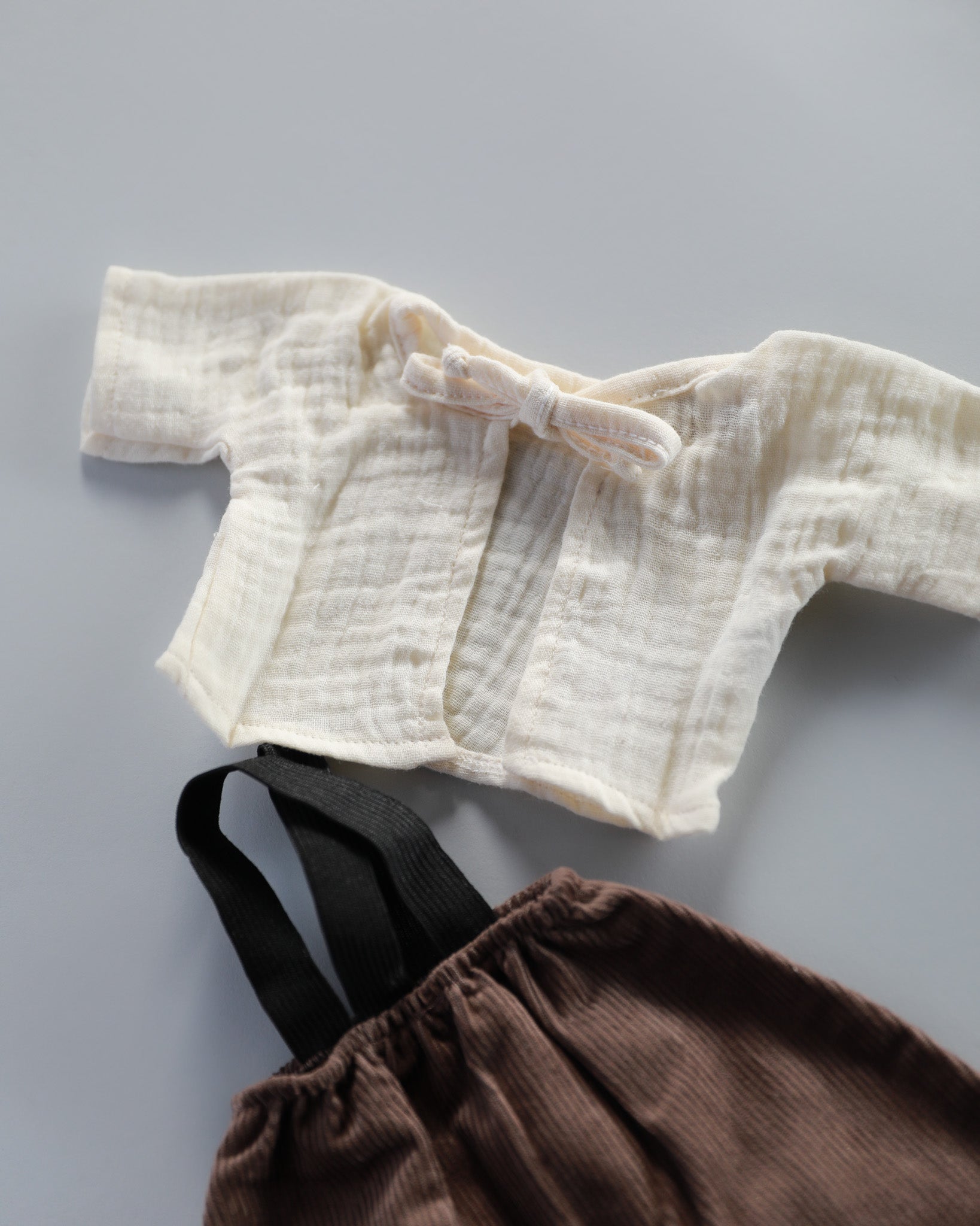 Minikane Doll Clothes | Baby Doll Muslin Top and Velvet Pant Set (Brown)