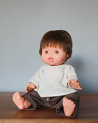 Minikane Doll Clothes | Baby Doll Muslin Top and Velvet Pant Set (Brown)