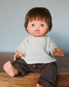 Minikane Doll Clothes | Baby Doll Muslin Top and Velvet Pant Set (Brown)