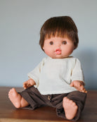 Minikane Doll Clothes | Baby Doll Muslin Top and Velvet Pant Set (Brown)