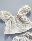 Minikane Doll Clothes | Baby Doll Muslin Top and Velvet Pant Set (White)