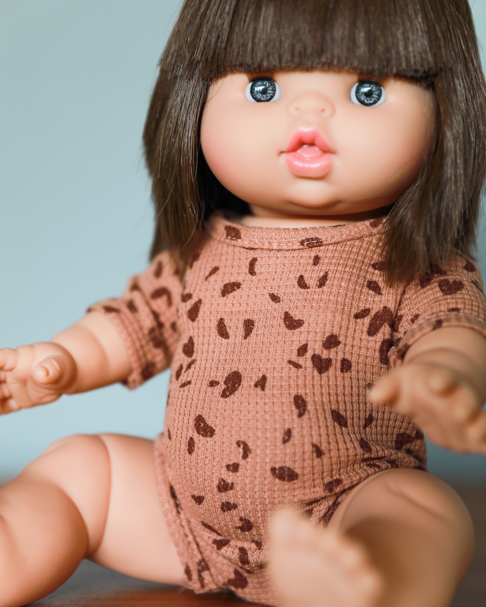 Minikane Doll Clothes | Short Sleeved Baby Doll Bodysuit (Brown pebbles)