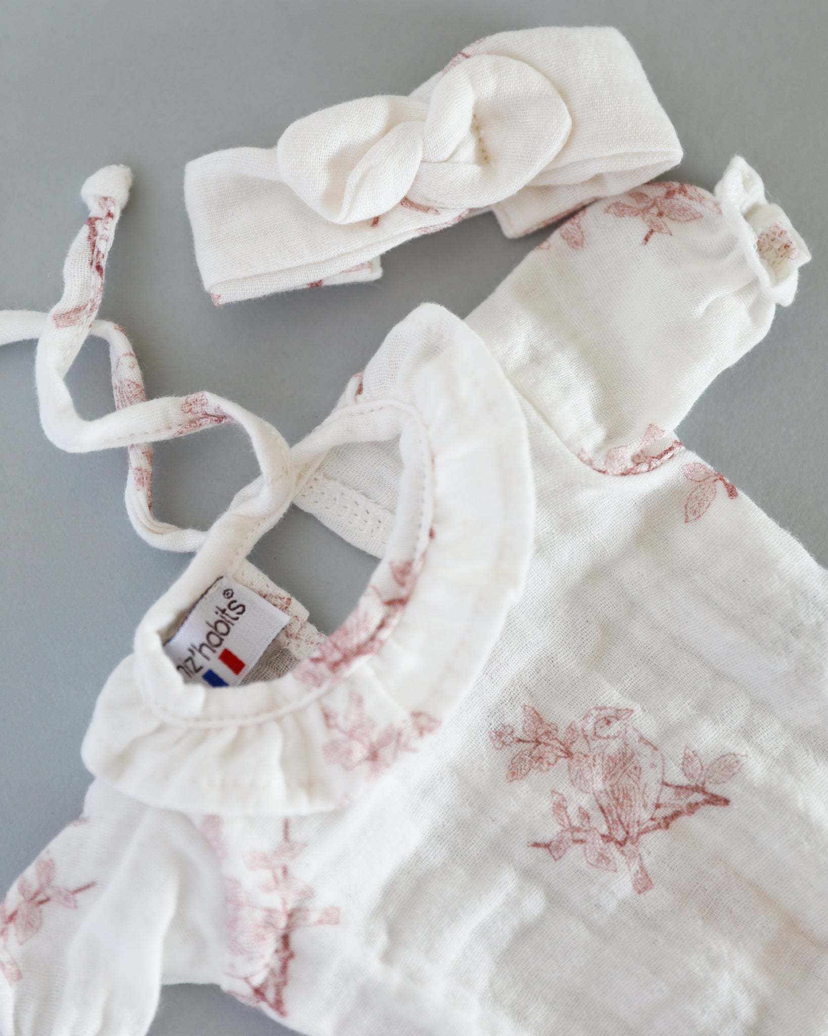 Minikane Doll Clothes | Soft Body Doll Onesie with Headband (Bird Print)