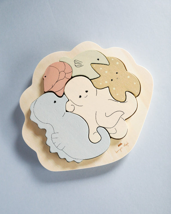 Sea Animals Wooden Clam Puzzle