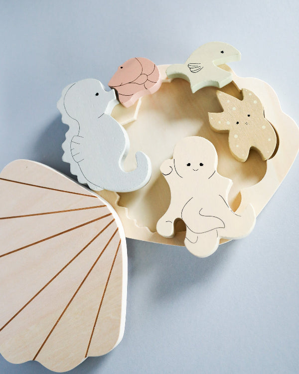 Sea Animals Wooden Clam Puzzle