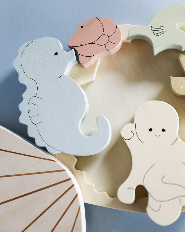 Sea Animals Wooden Clam Puzzle