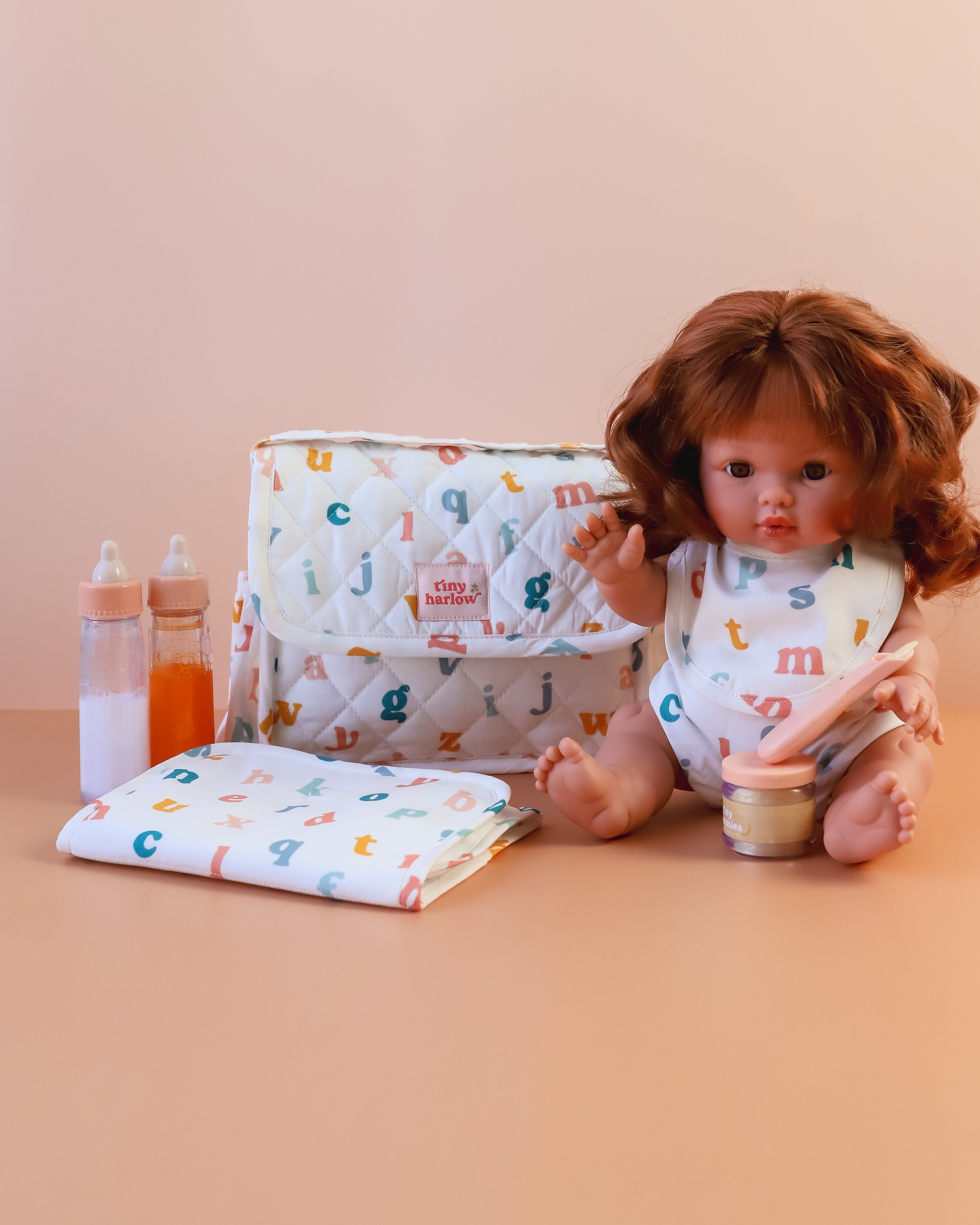 Tiny Harlow | Convertible Doll Diaper Bag Play Set - Alphabet Soup