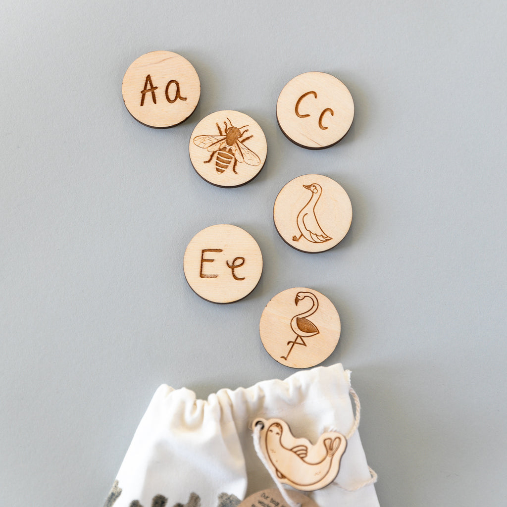 Wooden Animal Alphabet Coins