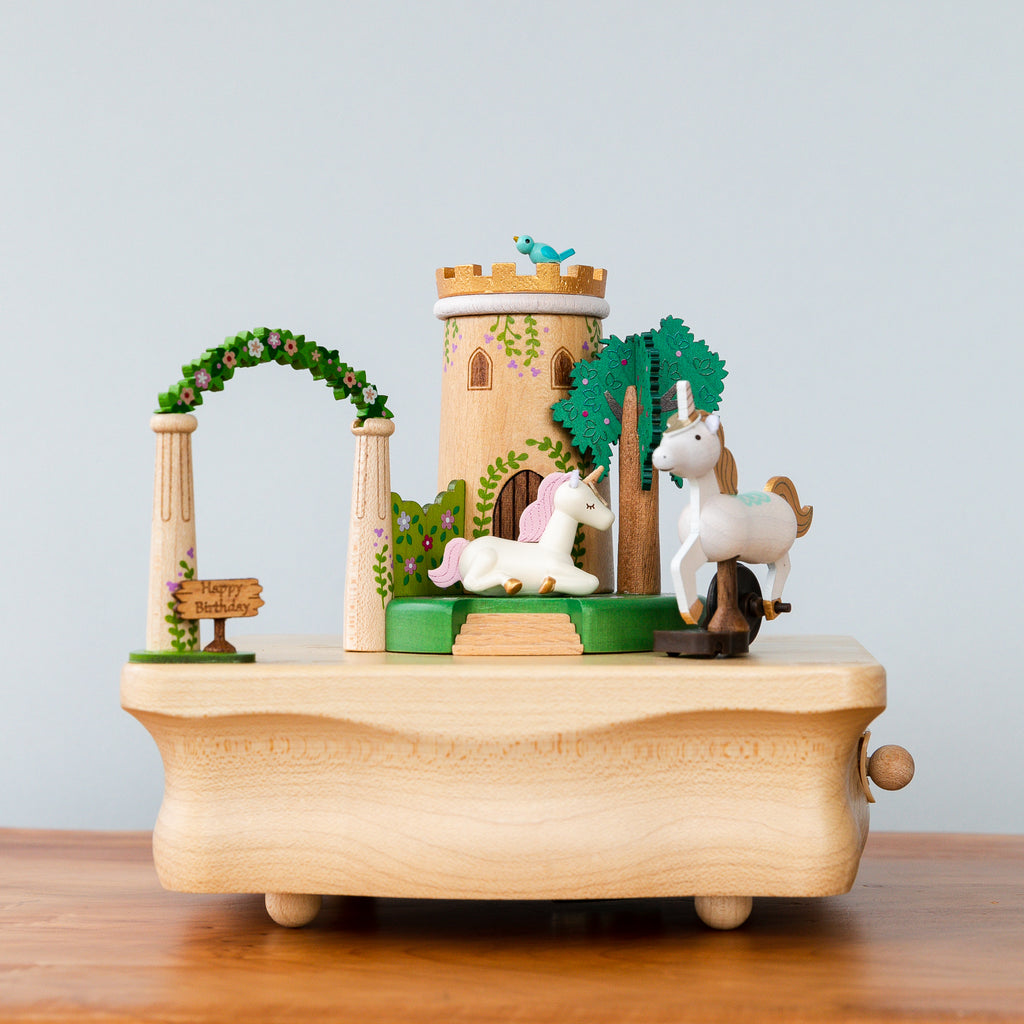 Wooden Music Box - Unicorn Castle