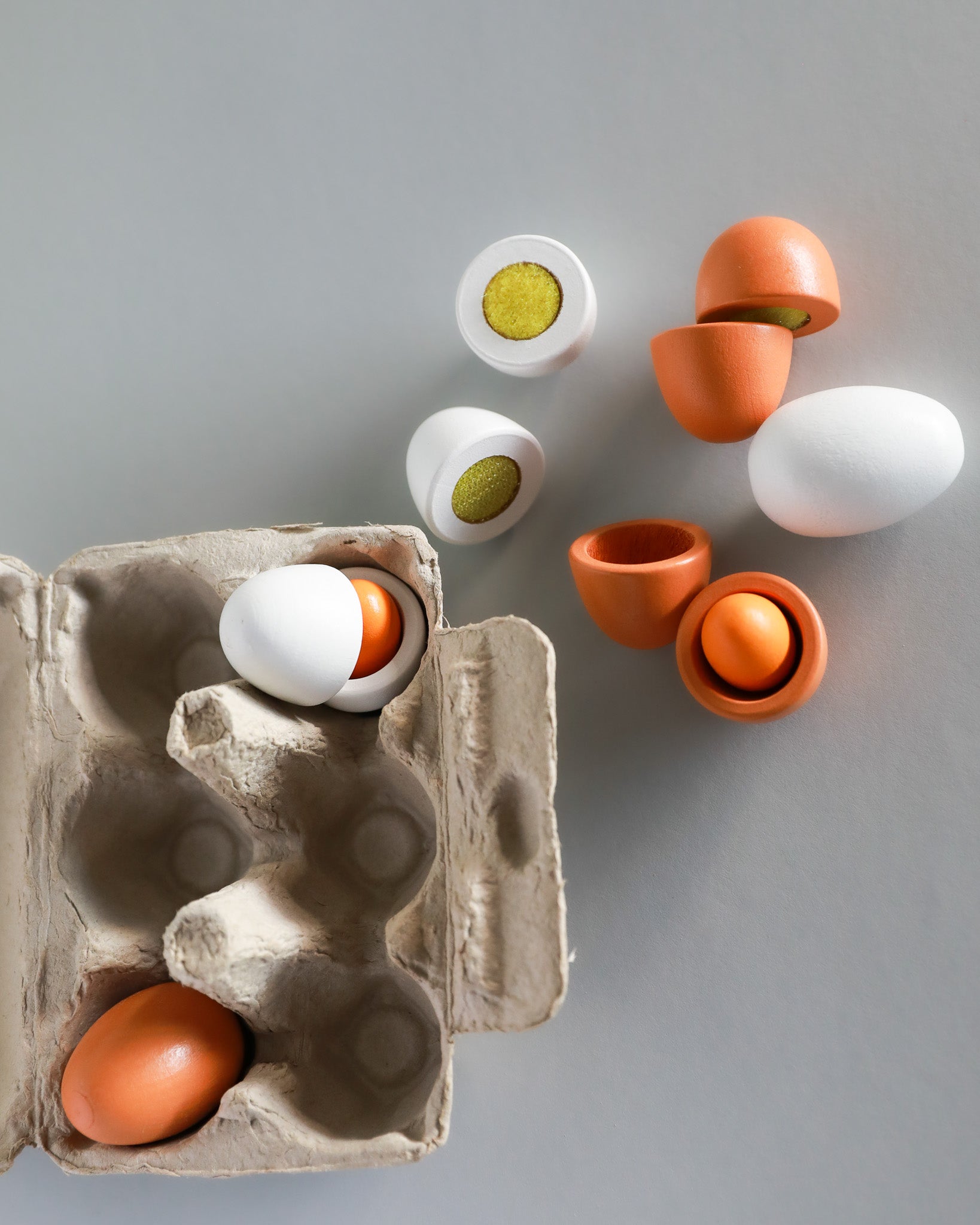 Wooden Toy Eggs in Tray