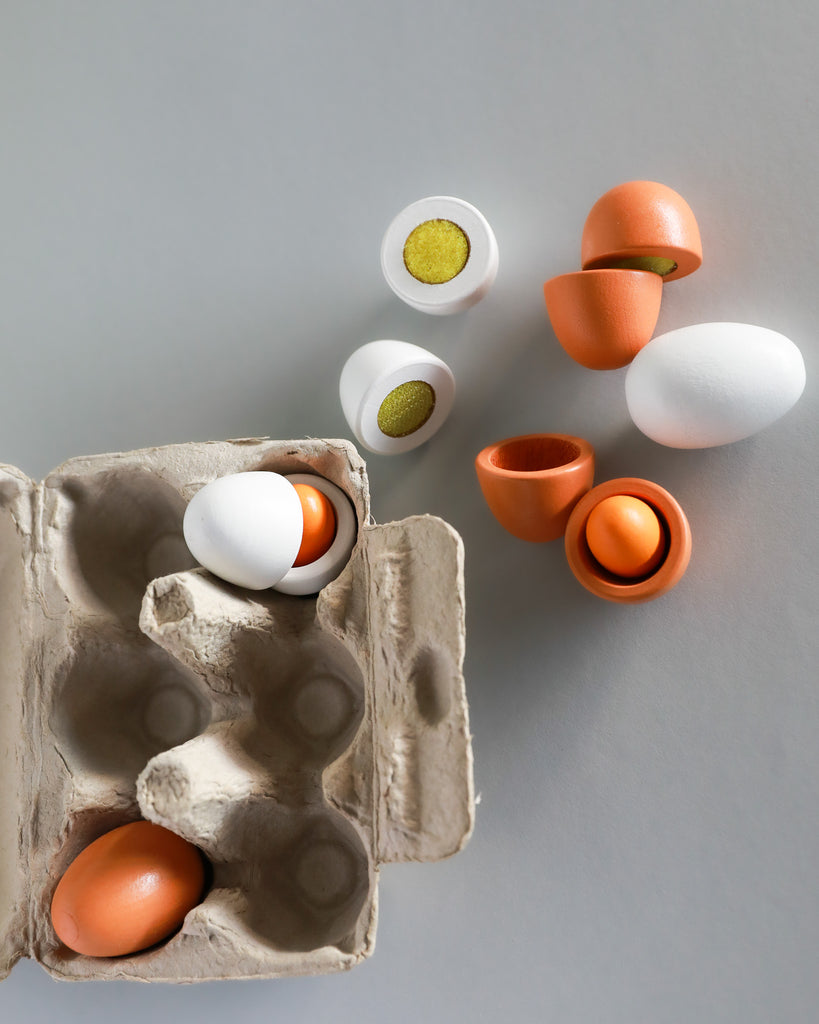 Wooden Toy Eggs in Tray