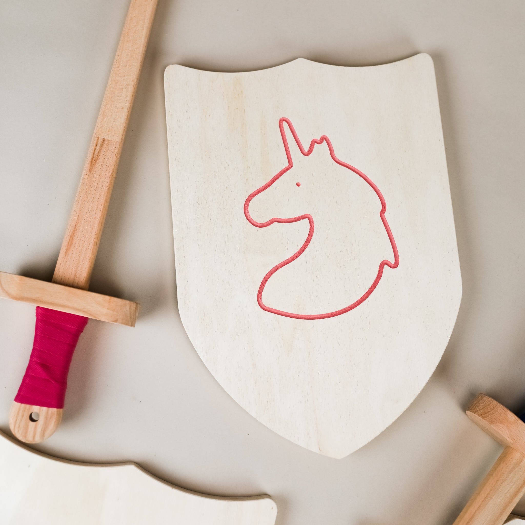 Wooden Toy Sword & Shield - Pink
