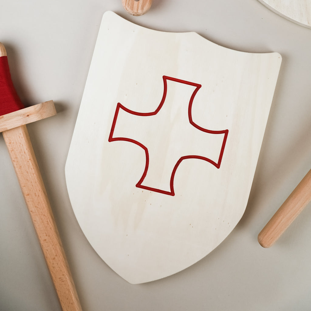 Wooden Toy Sword & Shield - Red